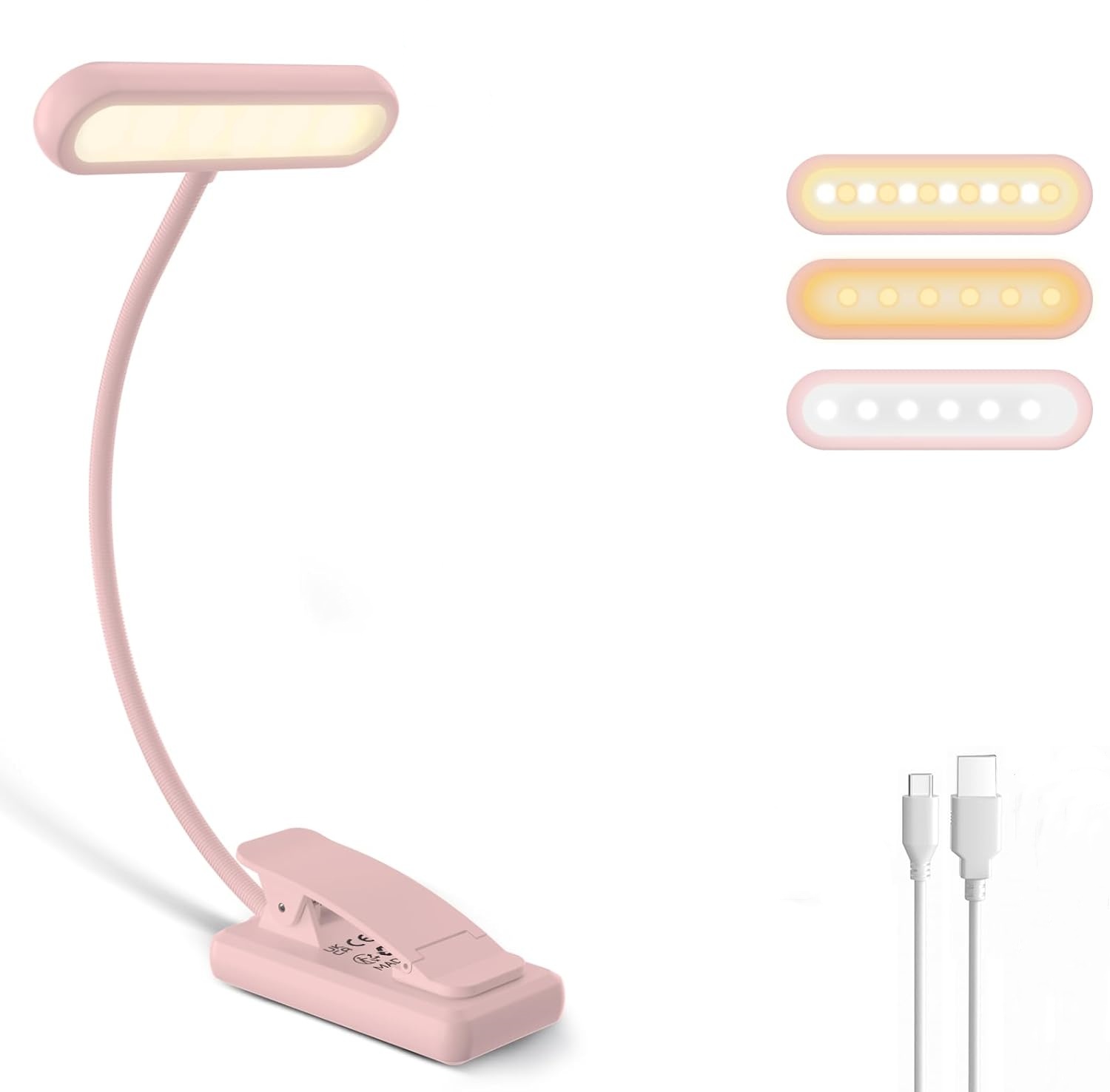 Desk Lamp - Leselampe Buchklemme Schwarz/Weiß/Rosa USB Wiederaufladbarer Akku