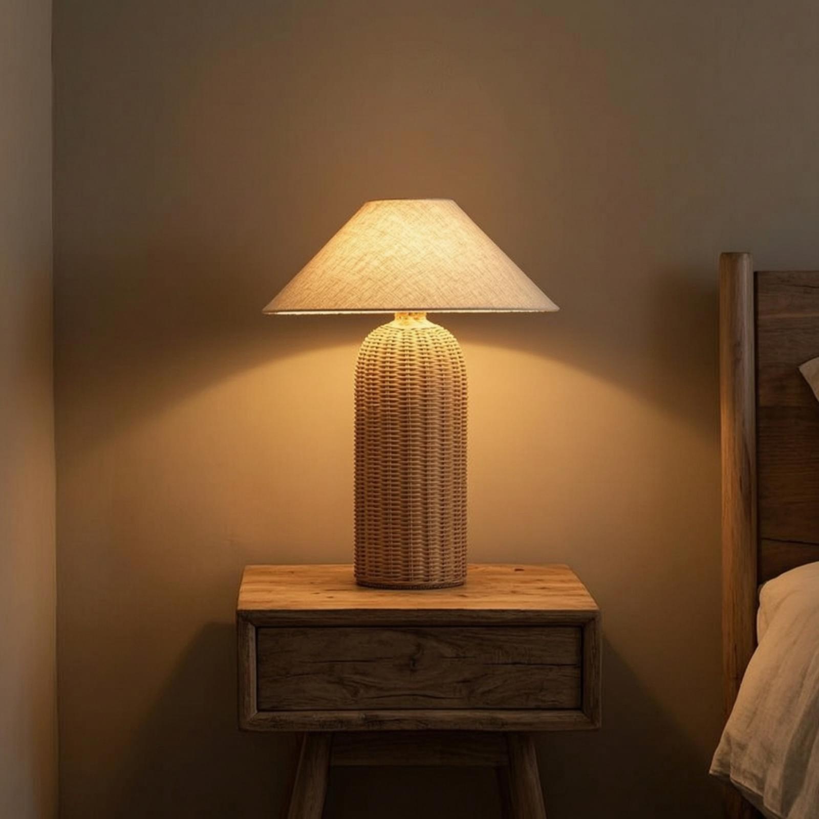 Nachttischlampe mit Rattanfuß  – Desk Lamp Bewertung und Preis